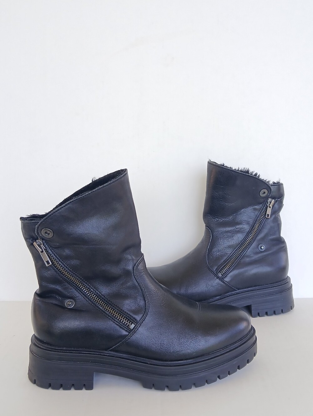 Avellini Leather Moto Lug Sole Combat Boots